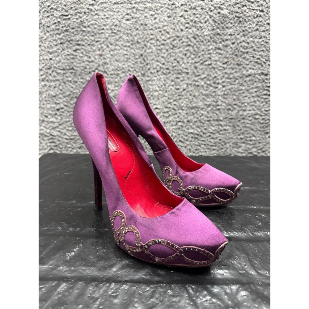 Cesare Paciotti Satin Pointed Toe High Heels Pumps Purple Womens Size 39 EU